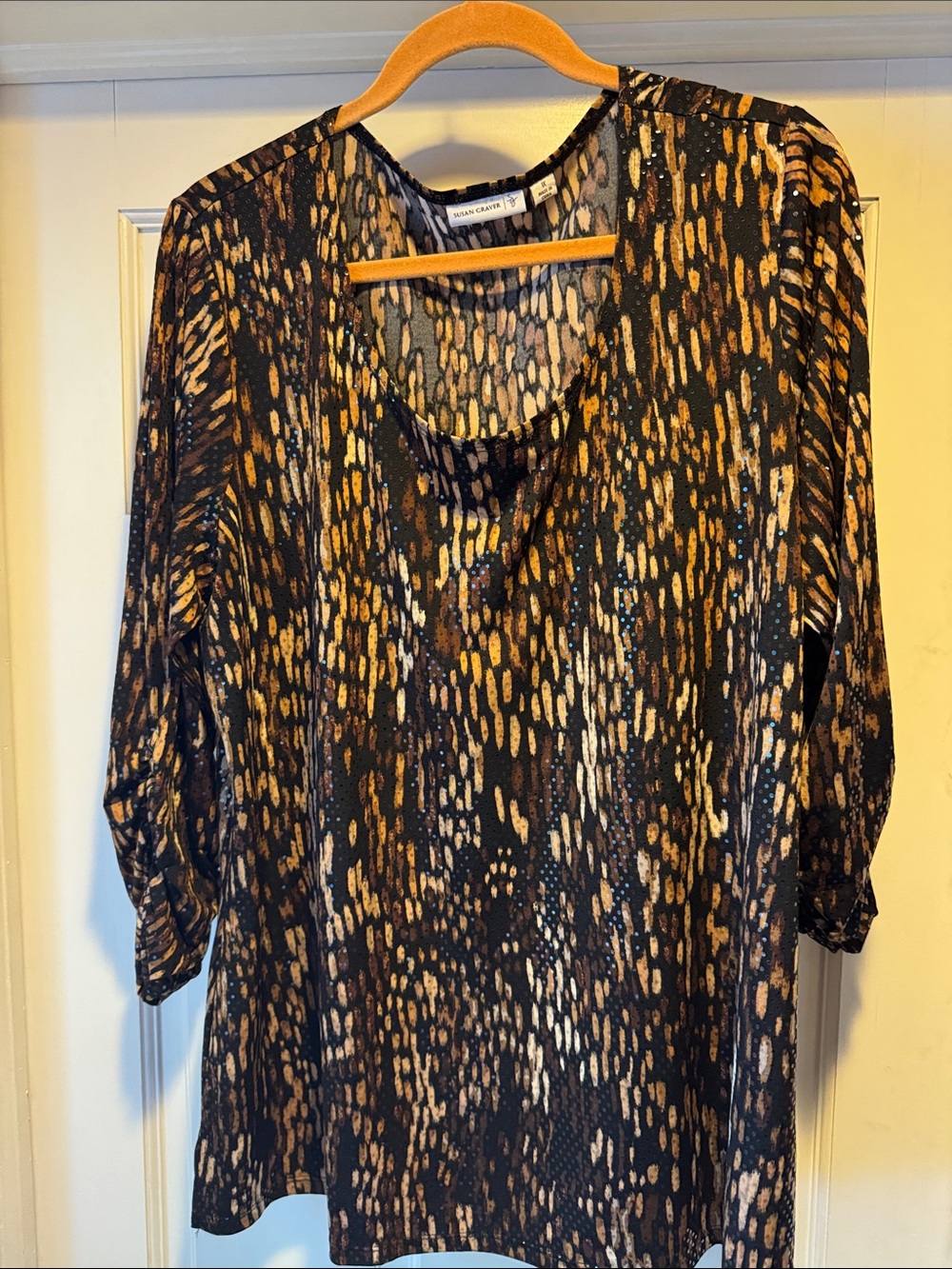 Susan Graver Black, Gold & Tan Patterned Tunic Top